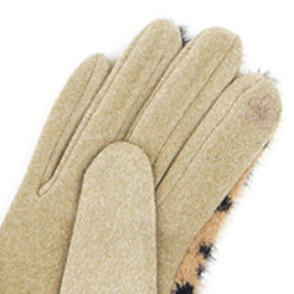 2/$30 Tan Fashionable Faux Fur Leopard Print Gloves - Picture 3 of 6